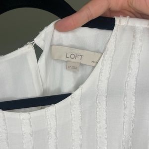 Loft White Peplum Long Sleeve Textured Blouse Button in Back Size Petites LP